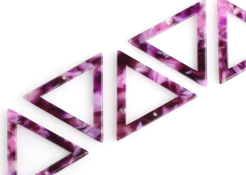 2 Large Triangle Pendant in Lilac Purple Tortoise Shell, Transparent Purple Beads,  TR019-35-PL01