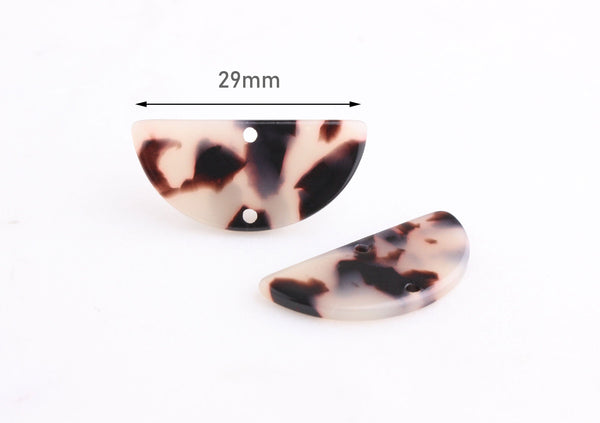2 Half Circle Connectors with Two Holes, Blonde Tortoise Shell, Cellulose Acetate, 29 x 13.75mm