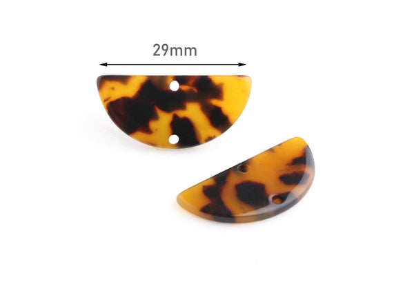 2 Tortoise Shell Half Circle Connectors, Two Holes, Cellulose Acetate, 29 x 13.75mm