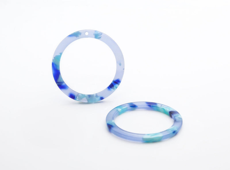 2 Thin Ring Connectors in Transparent Blue Tortoise Shell, Acetate Circle Ring, Acrylic Earring Parts, Donut Bead, Round Charm, RG061-32-U03