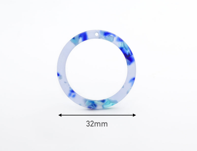 2 Thin Ring Connectors in Transparent Blue Tortoise Shell, Acetate Circle Ring, Acrylic Earring Parts, Donut Bead, Round Charm, RG061-32-U03