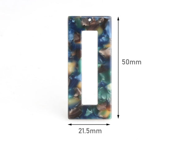 2 Flat Acrylic Beads in Dark Blue Brown Green Tortoise Shell, Blue Jasper Beads, Resin Earring Blanks, Earth Tone Charms, DX068-50-ETH