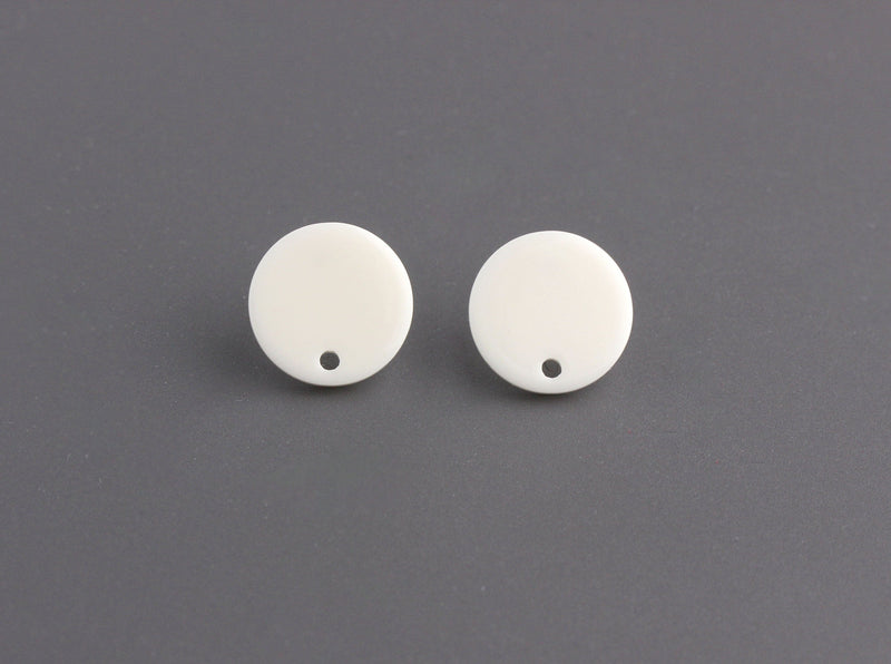 4 Bone White Acrylic Earring Parts, Solid White Stud Earring Components, 14mm Blank Earrings, Milky White Resin Earrings, EAR066-14-W07