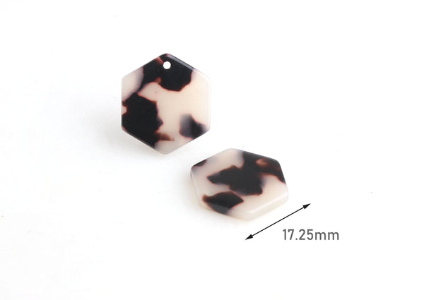 4 Small Hexagon Beads in Blonde Tortoise, Geometric Charms, Honeycomb Shape, Cellulose Acetate, 17.25 x 15.5mm