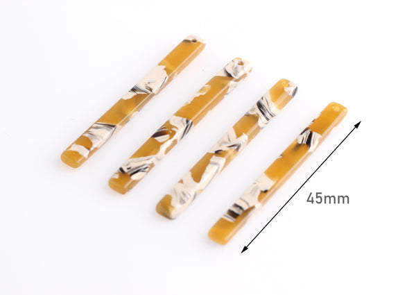4 Long Stick Bar Dangles, Sunflower Yellow Tortoise Shell and White, Cellulose Acetate, 45 x 4mm