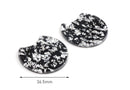 2 Black Half Circle Blanks with Silver Foil Flakes, Silver Glitter Acrylic Pendant, Circle Cutout, Black Tortoise Shell Beads, CN170-37-BKSF