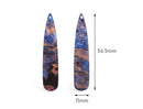 4 Skinny Teardrop Earring Supplies, 55 x 11mm, Dark Blue Copper Marble Charms, Long Teardrop Pendant, 2 Inch Teardrop Blank, TD040-54-IM02