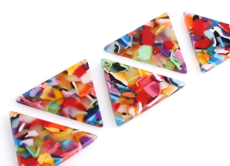2 Large Triangle Charms, Colorful Rainbow Confetti, Acetate Plastic, 33 x 28.5mm