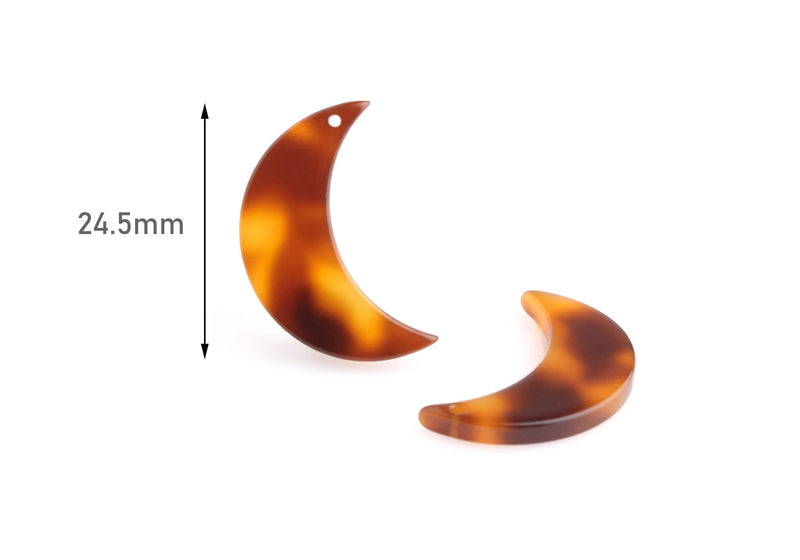 4 Large Crescent Moon Charms, Red Orange Resin Earring Blank Necklace Half Moon Dangles, Acrylic Shapes, Small Drop Pendant, CN184-24-FT