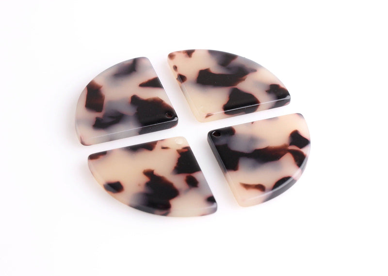 4 Small Wedge Beads, White Tortoise Shell, Quarter Circle, Hand Fan Shape Pendant, Curved Triangle Dangles, Geometric Charms, CN207-29-WT
