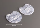 2 Fog Gray Tortoise Shell Circle Pendant, Lasercut Acrylic Half Circle Finding, Light Pearl Resin, Silver Tortoiseshell Bead, CN212-37-GY04