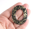 2 Black Glitter Resin Pendants with Gold Foil Leaf Flakes, Oval Ring Link Sparkle Bead, Black Tortoise Shell Necklace Pendant, VG045-49-BKGF