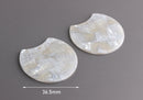 2 Silver Snakeskin Half Circle Findings, Silver Pearl Acrylic Disc, Pale Grey Crocodile Skin Print, Large Half Moon Pendant, CN198-37-GY03