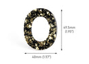 2 Black Glitter Resin Pendants with Gold Foil Leaf Flakes, Oval Ring Link Sparkle Bead, Black Tortoise Shell Necklace Pendant, VG045-49-BKGF