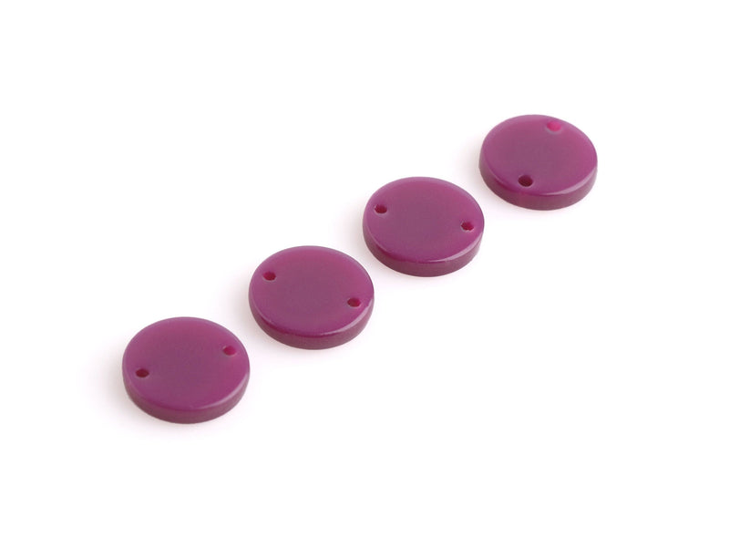 4 Small Circle Connectors in Orchid Purple, Two Holes, Cellulose Acetate Links, 12mm