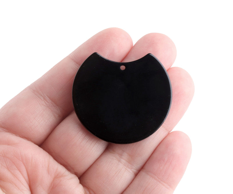 2 Black Half Circle Beads, 37x33.5mm, Monogram Beads for Vinyl, Geometric Pendant, Flat Round Disc Charms, 1.5" Inch Circle, CN244-37-BK04