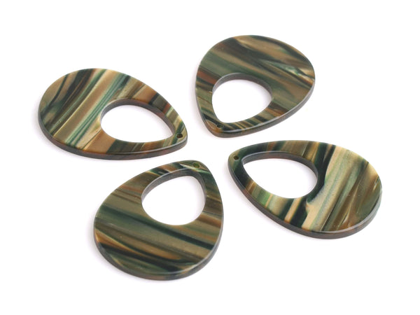 4 Sage Green Teardrop Beads, Laser Cut Acrylic Earring Blanks, Acetate Charms, 1.5" Inch, Tortoise Shell Supply Findings, TD061-37-GN07