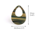 4 Sage Green Teardrop Beads, Laser Cut Acrylic Earring Blanks, Acetate Charms, 1.5" Inch, Tortoise Shell Supply Findings, TD061-37-GN07