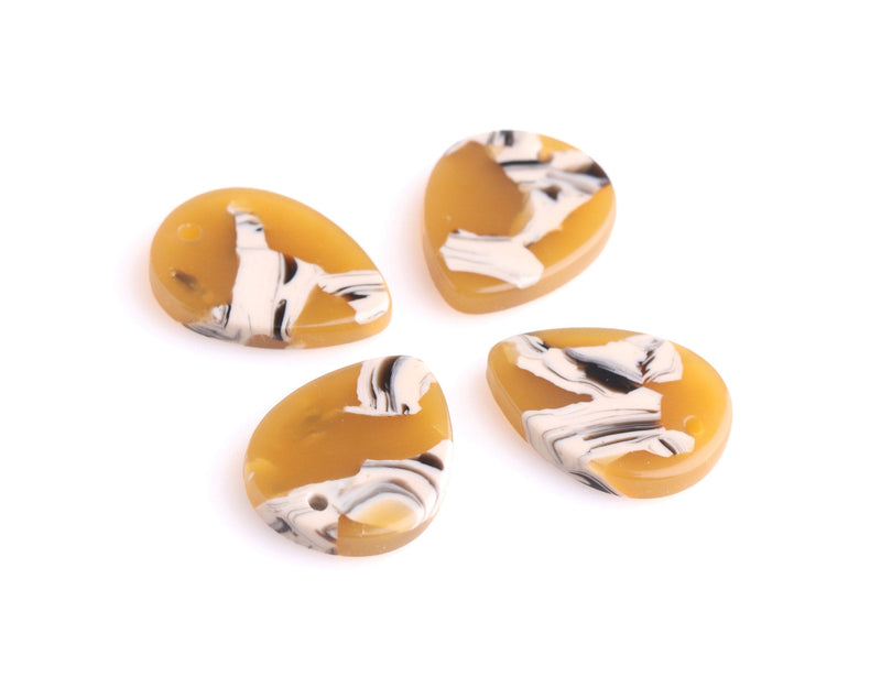 4 Reverse Teardrop Charms, Sunflower Yellow Tortoise Shell, Cellulose Acetate, 17.5 x 13.5mm
