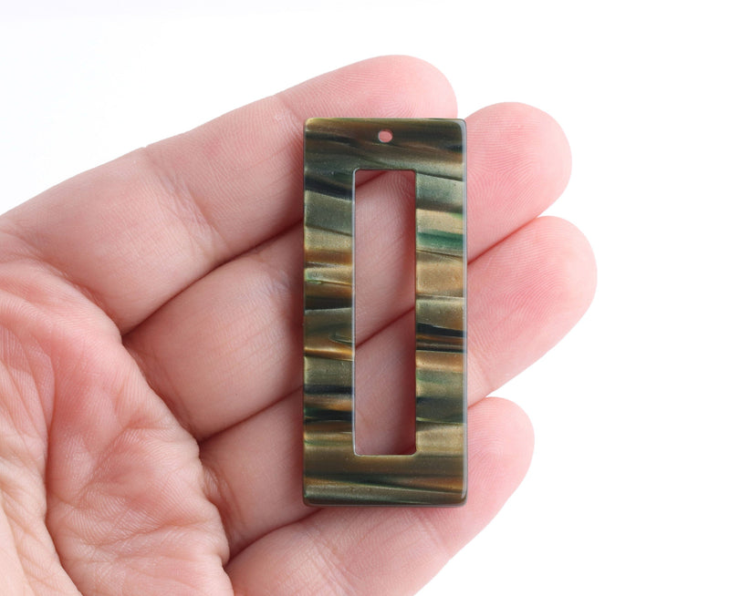 2 Sage Green Acetate Charms, 2" Inch, Green Stripe Rectangle Earring Parts, Tortoise Shell Acrylic Blank, Large Resin Pendant, DX099-50-GN07