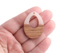 4 Large Teardrop Charms with Translucent White, Epoxy Resin and Real Wood Beads, Color Blocked, 37 x 28mm