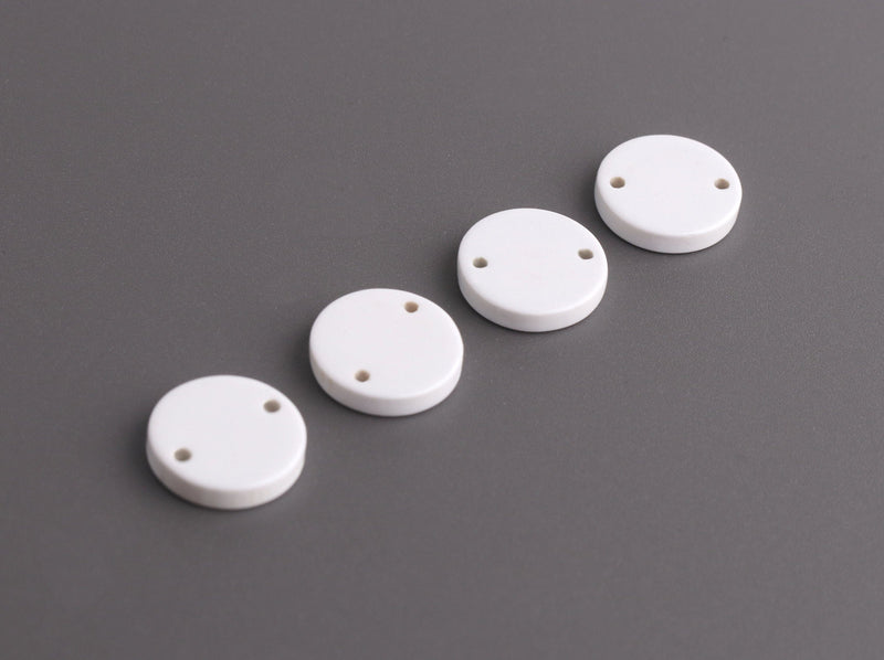 4 Small Circle Connectors, Two Holes, Pure White, Cellulose Acetate, 12mm