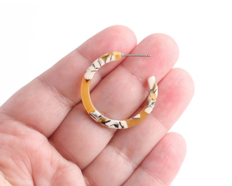 Sunflower Yellow Hoop Earring Findings, 1 Pair, Yellow Hoops, Tortoise Shell, Acrylic Earring Pieces, Acetate Jewelry Supply, EAR092-30-YWB