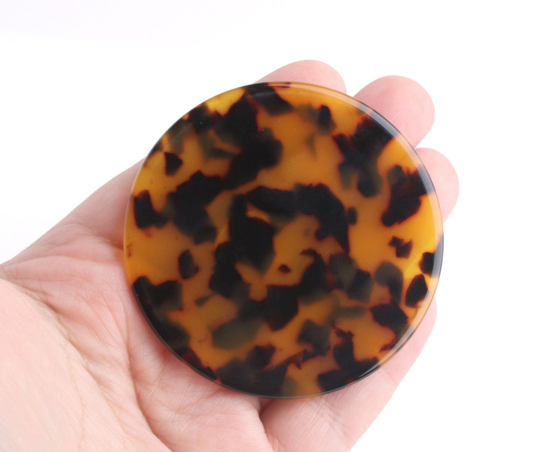 1 Tortoise Shell Circle Blank, No Holes, Cellulose Acetate, 2.5" Inch