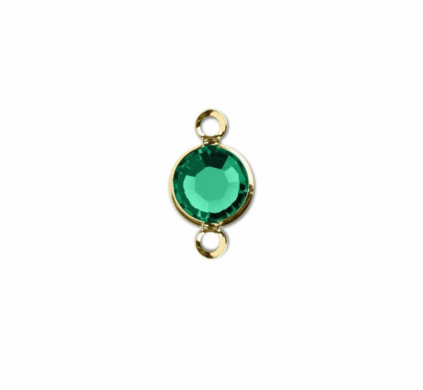 1 Gold Swarovski Crystal Link with Emerald Green, 6mm, Gold Plated Channel Set, 57700