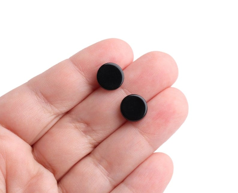 4 Small Round Blanks in Black, 10mm, Scrapbooking Embellishment, Circle Earring Stud Findings, Glue On Discs