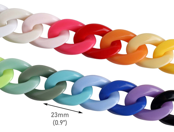 1ft Rainbow Acrylic Chain Links, 23 x 17mm, Random Mixed Colors, Multicolored Curb Twists