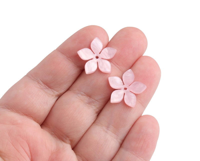 4 Small Light Pink Flower Beads, 18mm, 1 Hole Center Drilled, Bead Caps, Cute Flatbacks for Stud Earrings