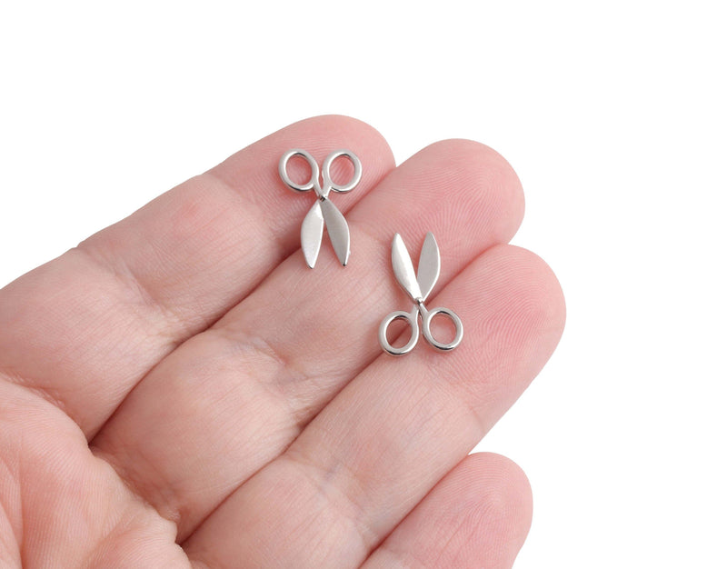 4 Mini Scissor Charms, 16 x 10mm, Silver Tone Metal, Mirror Finish, Double Sided, Sewing Charms