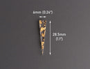 4 Clear Acrylic Spike Charms with Gold Foil Flakes, 28.5 x 6mm, Tiny Earring Blanks with 1 Hole