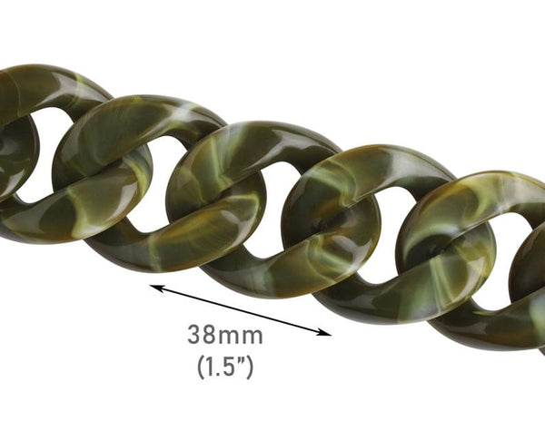 1ft Extra Large Olive Green Acrylic Chain Links, 38mm, For Chunky Necklaces