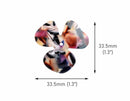2 Big Flower Beads in Rainbow Colors, 33.5mm, 1 Hole, Multicolored Beads, Super Chunky Cabochons