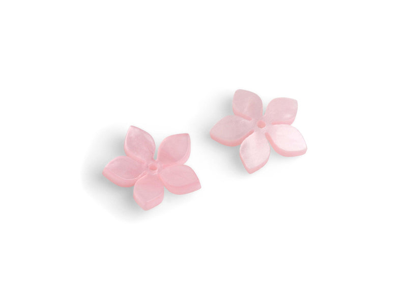 4 Small Light Pink Flower Beads, 18mm, 1 Hole Center Drilled, Bead Caps, Cute Flatbacks for Stud Earrings