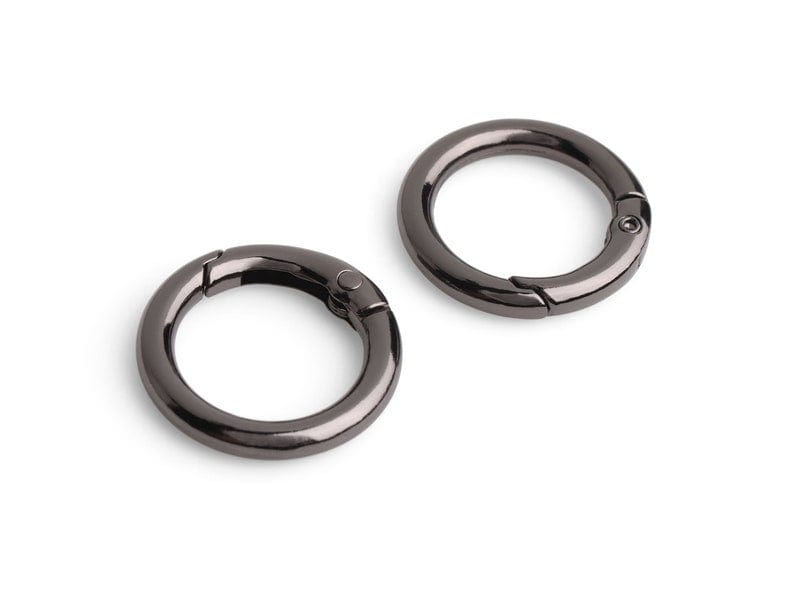 2 Gunmetal Black Spring Gate Clips, 1.05" Inch, Metal Round Carabiner, Purse Strap Attacher Ring, O Ring, Key Chain Snap Hooks