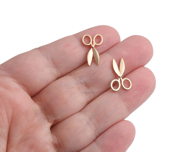 4 Mini Scissors Charms in Matte Gold, 16 x 10mm, Metal, 3D Double Sided, Sewing Charms