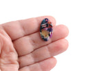 4 Oval Charm Beads in Rainbow Multicolored, 1 Hole, Plastic Round Discs, Cellulose Acetate, 25 x 14.5mm