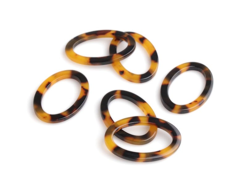 4 Oval Connector Charms in Tortoise Shell, Plastic Chain Links, Loops for Macrame, Swimsuits, Purses, 33 x 22mm