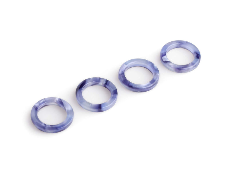 4 Small Ring Links in Cornflower Pearl Blue, 15mm, Mini Ring Bead with 10mm Hole
