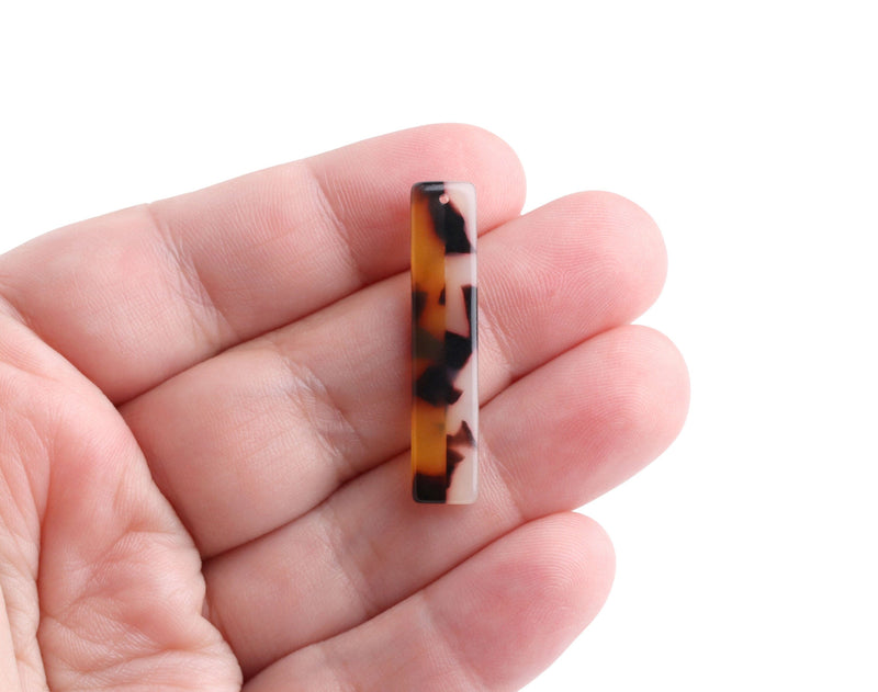 4 Bar Charms in Two Tone Tortoise Shell, 35 x 7mm, 1 Hole, Vertical Bar Charms, Plastic Beads