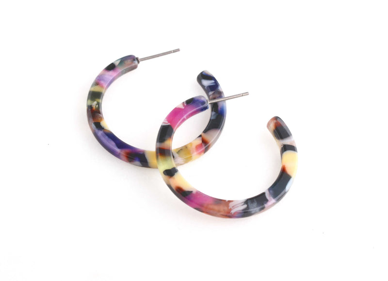 Small Colorful Hoop Earrings, 1 Pair, Perfect Size Ear Hoops, Dainty Round Hoops