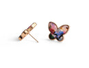 Colorful Butterfly Stud Earrings with Gold Bezel, 1 Pair, Big and Chunky, Cute Post Studs