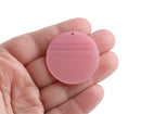 2 Two Tone Round Charms with Light Pink Stripes, 35mm, 1 Hole, Acetate Plastic, Large Coin Shape Pendant