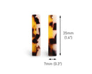 4 Bar Charms in Two Tone Tortoise Shell, 35 x 7mm, 1 Hole, Vertical Bar Charms, Plastic Beads