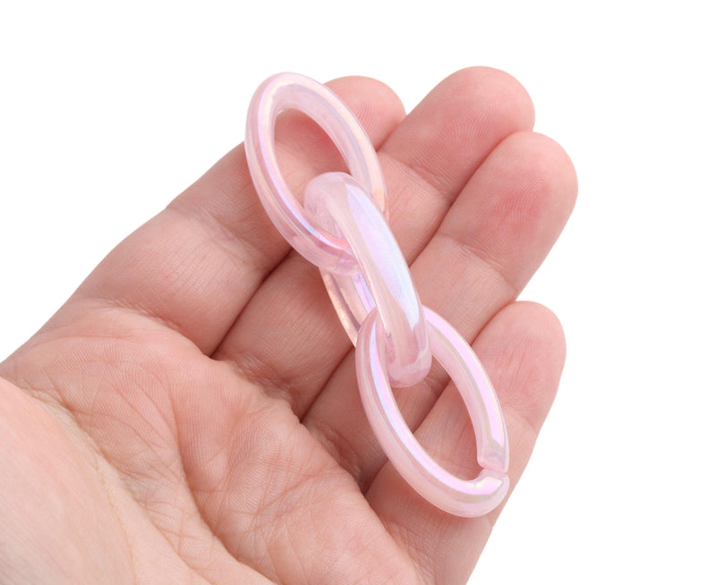 1ft Iridescent Light Pink Acrylic Chain Links, 35 x 20mm, Translucent Pink Plastic Chain, Thick Oval Cable