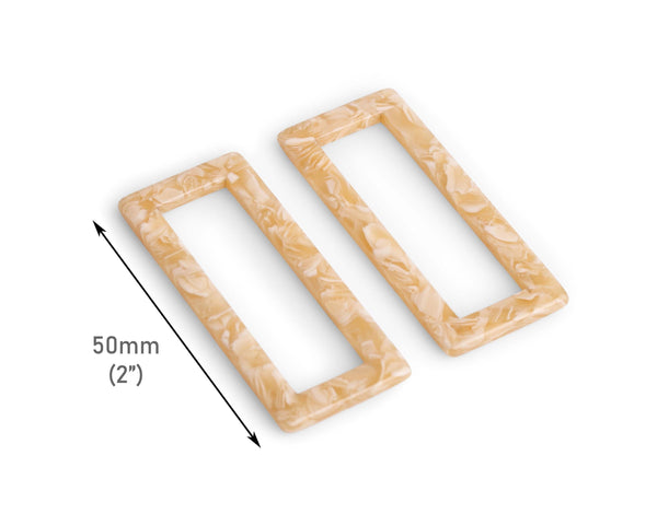2 Pale Yellow Rectangle Rings, 50 x 21.5mm, Acetate Plastic, Flat Rectangle Sliders, Purse Hardware