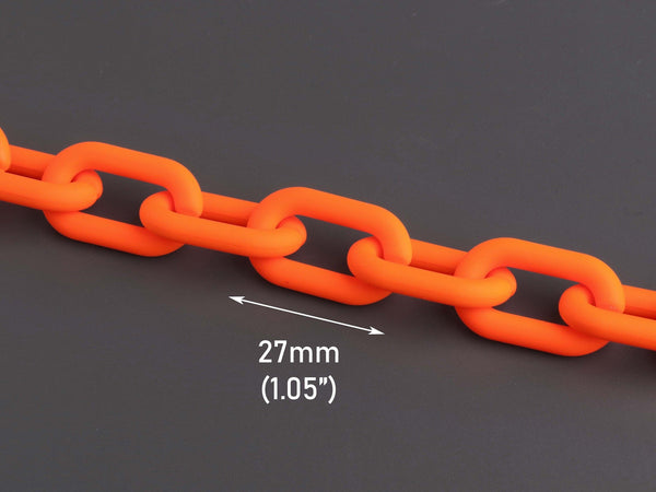 1ft Matte Neon Orange Acrylic Chain Links, 27 x 16mm, Ultra Smooth, Plastic Chain for Necklaces and Bracelets